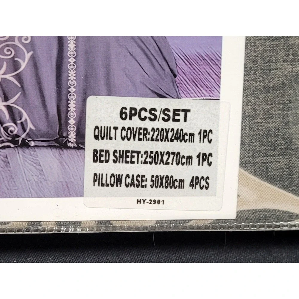 Italian Fashion Queen Size Duvet Cover Set 6 Pc Design #HY-2901 Black/Gray